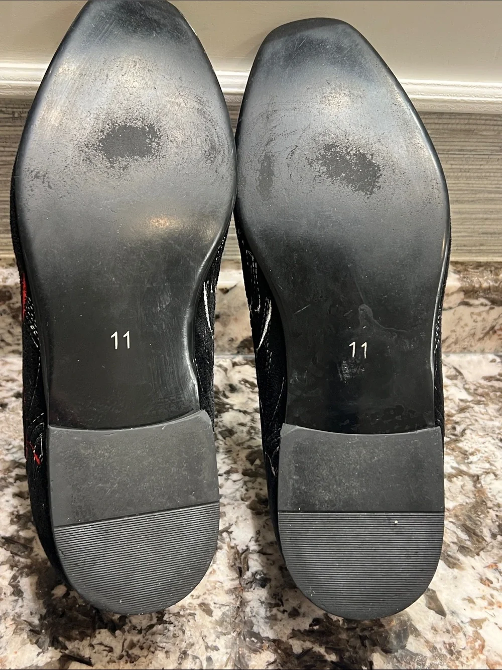Black Embroidered Slip-On Loafers with Gold, Red & Blue Accents